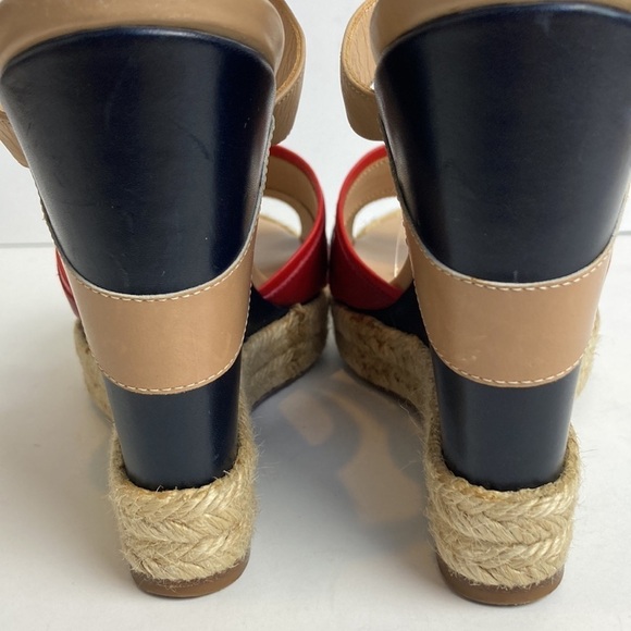 Longchamp Finca Louisa Wedge Espadrille Red Blue Sandals 39 US 8.5 Resortwear - Picture 10 of 15